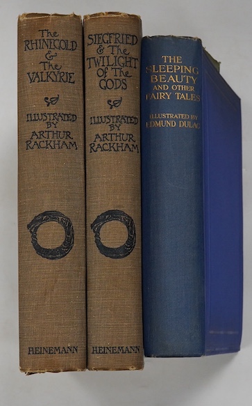 Wagner, Richard - The Ring of the Niblung. 2 vols. (The Rhinegold and The Valkyrie; Siegfried and the Twilight of the Gods). With illustrations by Arthur Rackham. Translated by Margaret Armour. pictorial titles, 64 colou